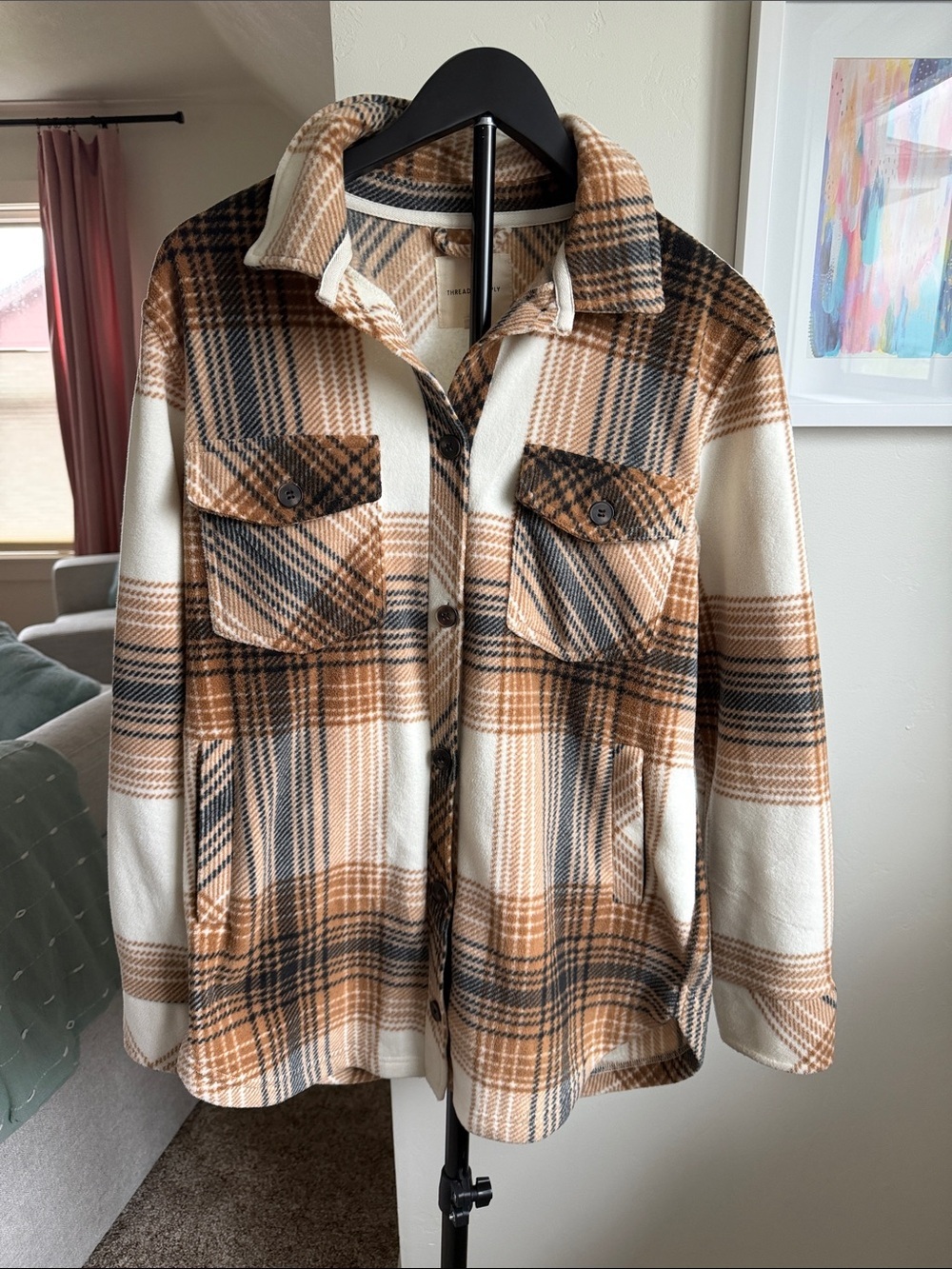 Thread & Supply Plaid Shacket in Cream, Tan and Black